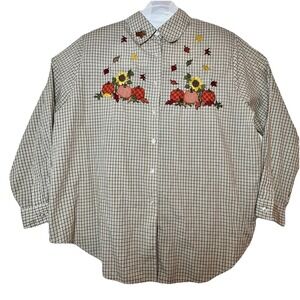 Fall Halloween Women's Button Up Dress Shirt Sz 1x VTG Karen Scott Shoulder Pads